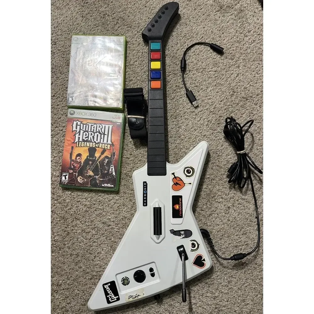 Guitar Hero Xbox 360 XPlorer Controller Bundle 2 Games Dongle USB Cable Tested
